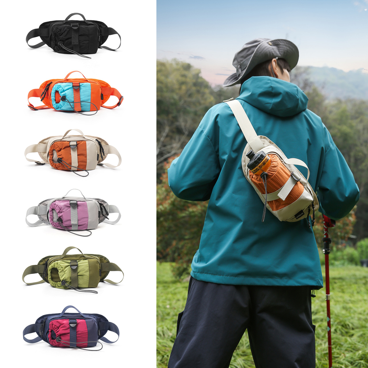 Hydration Pack Outdoor - ユニセックスクロスボディバッグ – 韓国風ミニマリストデザイン、ウォーターボトルホルダー付き、ハイキングや登山に最適