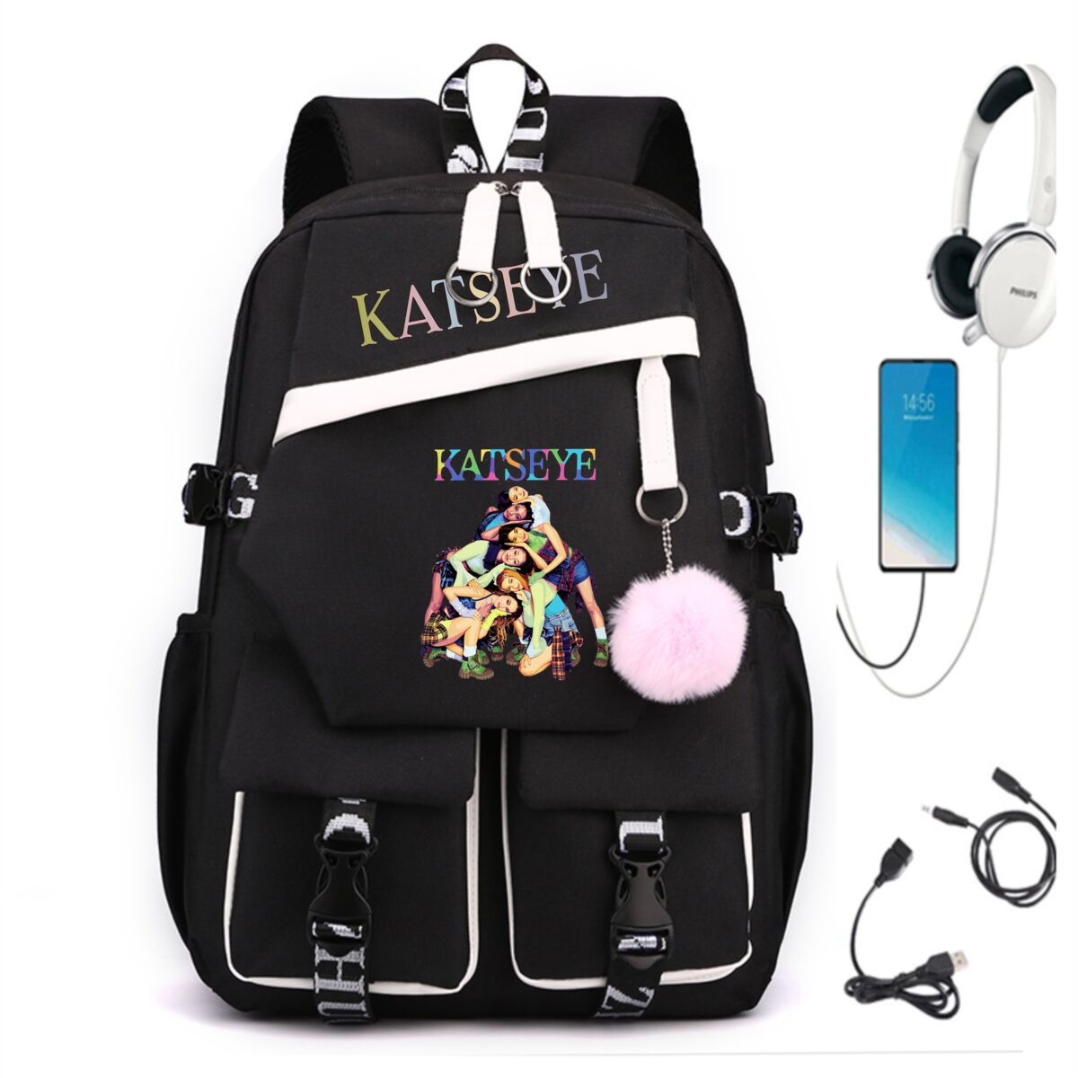韓国ガールグループ Katseye プリントバックパック売れ - Canvas Backpack Casual のレビューと価格