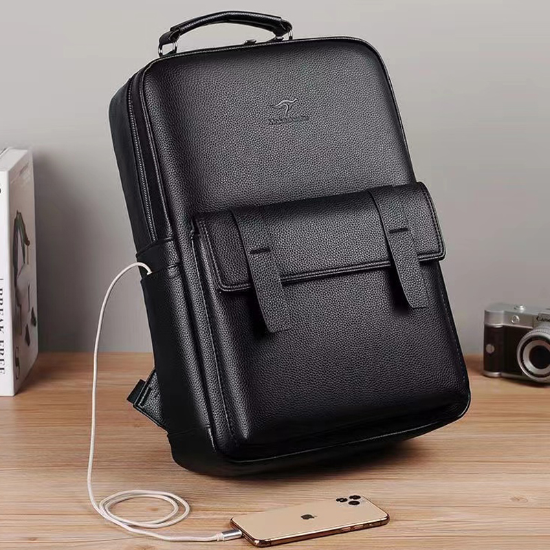 USBインターフェース付きメンズ高級レザーバックパック、多機 - Laptop Backpack 15.6 のレビューと価格